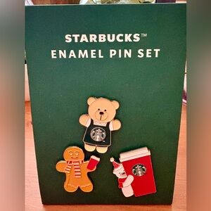 NWT Starbucks Festive Enamel Pin Collection. Set of 3 pins including bearista 🧸